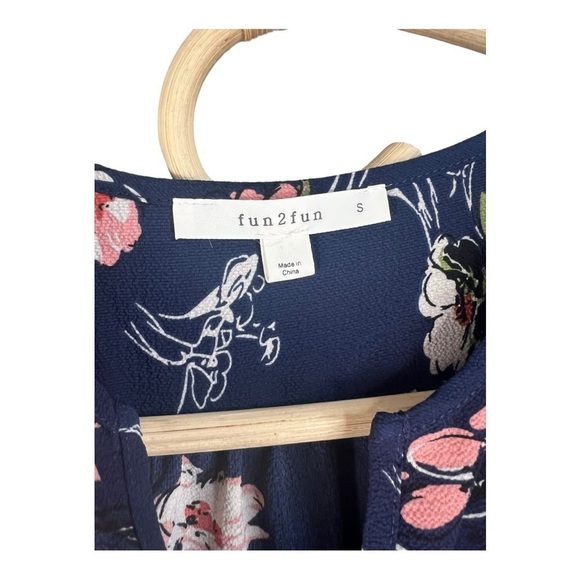 Navy Coral Floral Kenmore Splitneck Popover Blouse by Fun2Fun Stitchfix NWOT - Picture 10 of 16